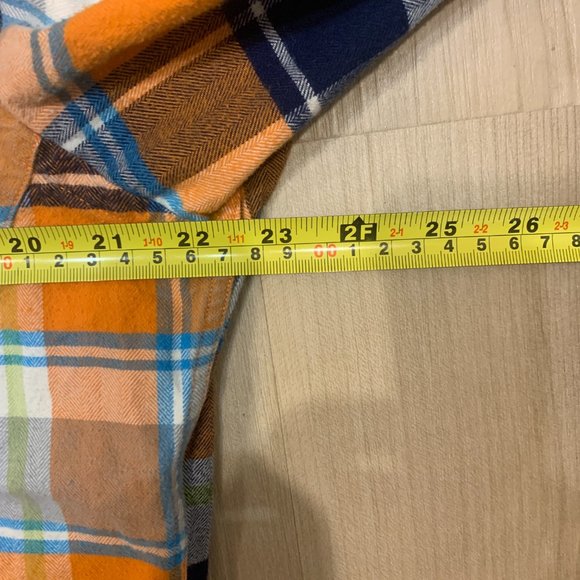Jared Lang Orange Blue and White Checkered pattern Men's Button Down Flannel XL - Picture 9 of 11